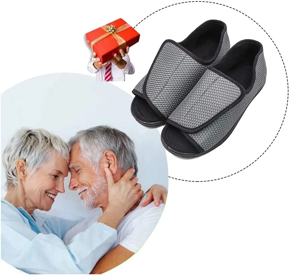 Men’s Diabetic Recovery Slippers Open Toe Wide Width Edema Shoes Adjustable Walking Shoes Memory Foam Slide Slippers Footwear for Arthritis Swollen Feet Elderly Senior Indoor Outdoor Use