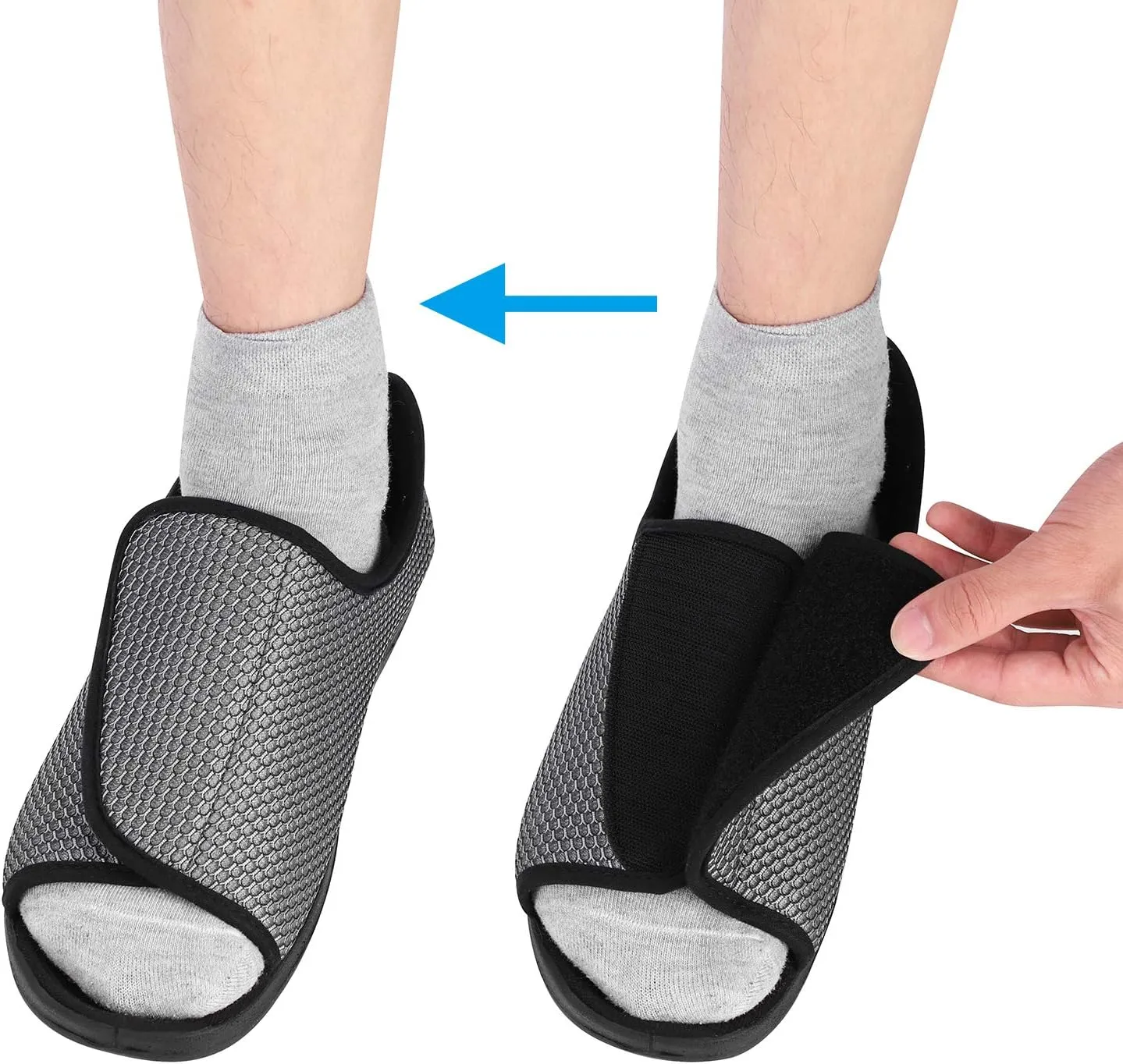 Men’s Diabetic Recovery Slippers Open Toe Wide Width Edema Shoes Adjustable Walking Shoes Memory Foam Slide Slippers Footwear for Arthritis Swollen Feet Elderly Senior Indoor Outdoor Use