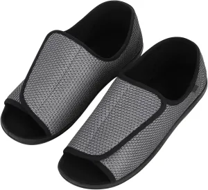 Men’s Diabetic Recovery Slippers Open Toe Wide Width Edema Shoes Adjustable Walking Shoes Memory Foam Slide Slippers Footwear for Arthritis Swollen Feet Elderly Senior Indoor Outdoor Use