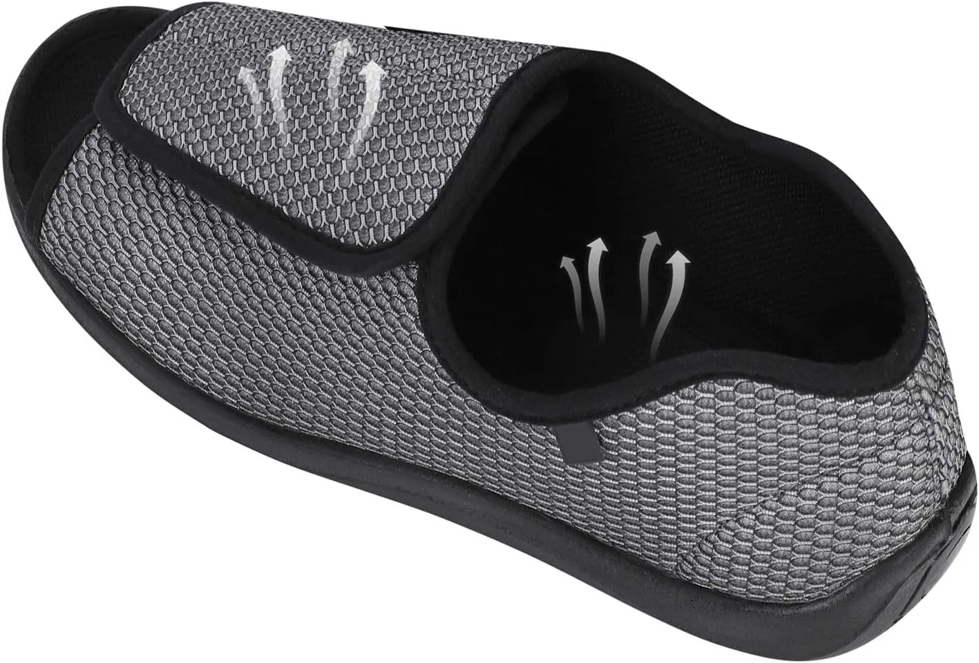 Men’s Diabetic Recovery Slippers Open Toe Wide Width Edema Shoes Adjustable Walking Shoes Memory Foam Slide Slippers Footwear for Arthritis Swollen Feet Elderly Senior Indoor Outdoor Use
