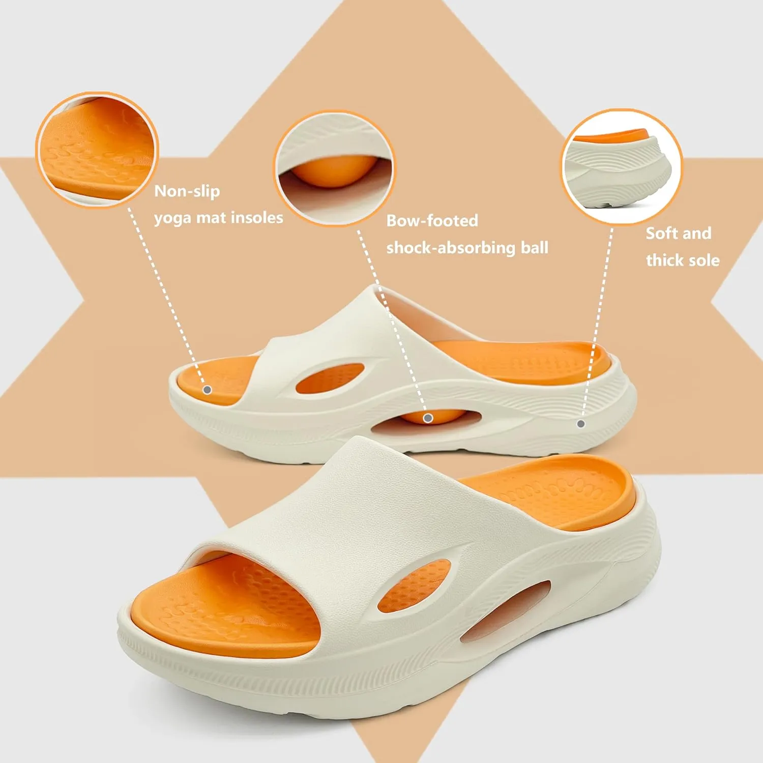 Mens Slides Soft Cushion Sport Sandals Plantar Fasciitis Arch Support Adjustable Thick Cushion Recovery Sandals Lightweight Cloud Open Toe Summer Slippers