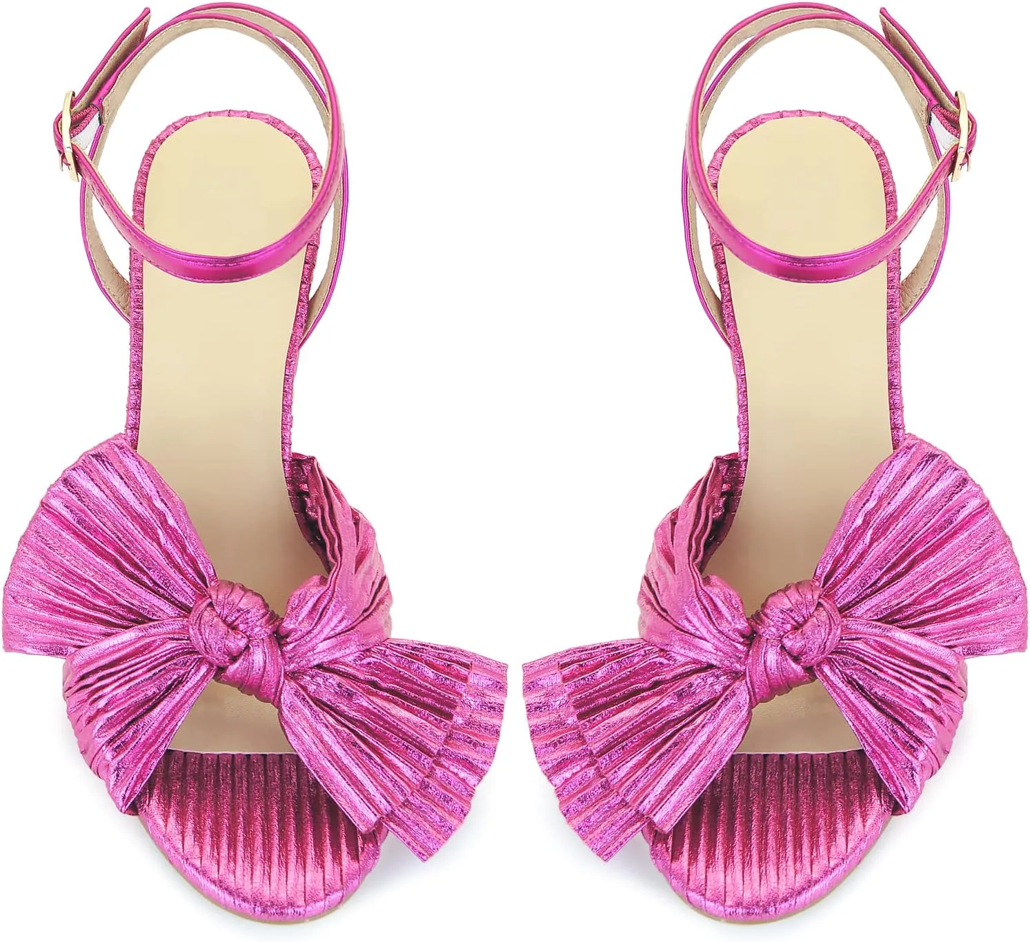 MICIFA Women's Bow Knot Heeled Sandals Open Toe High Block Ankle Strap Chunky Heels Bride Wedding Shoes