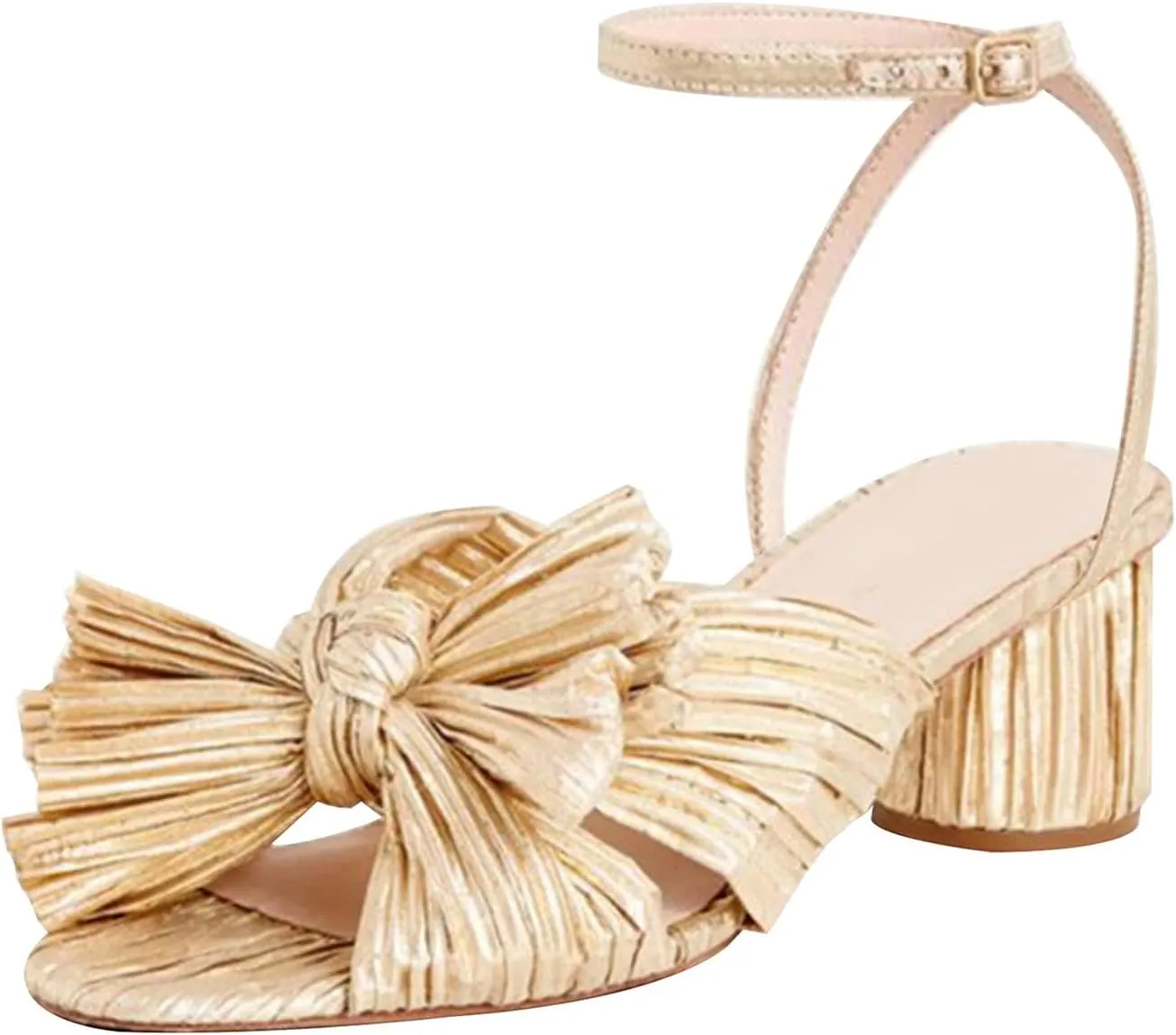 MICIFA Women's Bow Knot Heeled Sandals Open Toe High Block Ankle Strap Chunky Heels Bride Wedding Shoes