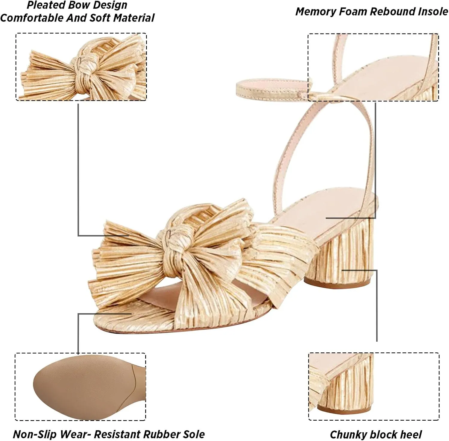 MICIFA Women's Bow Knot Heeled Sandals Open Toe High Block Ankle Strap Chunky Heels Bride Wedding Shoes