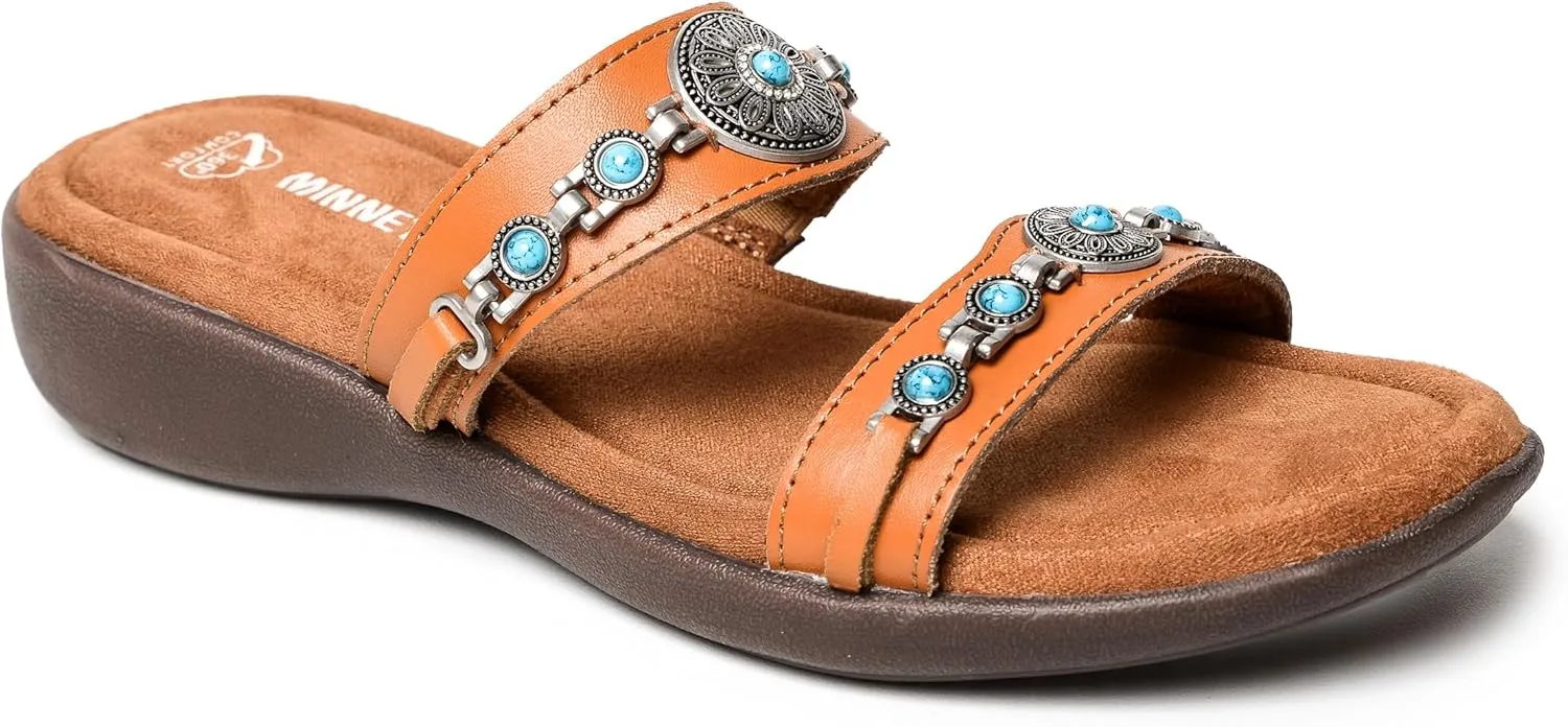 Minnetonka Women's Brenn Slide Sandal, Cognac, Size 9