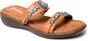 Minnetonka Women's Brenn Slide Sandal, Cognac, Size 9