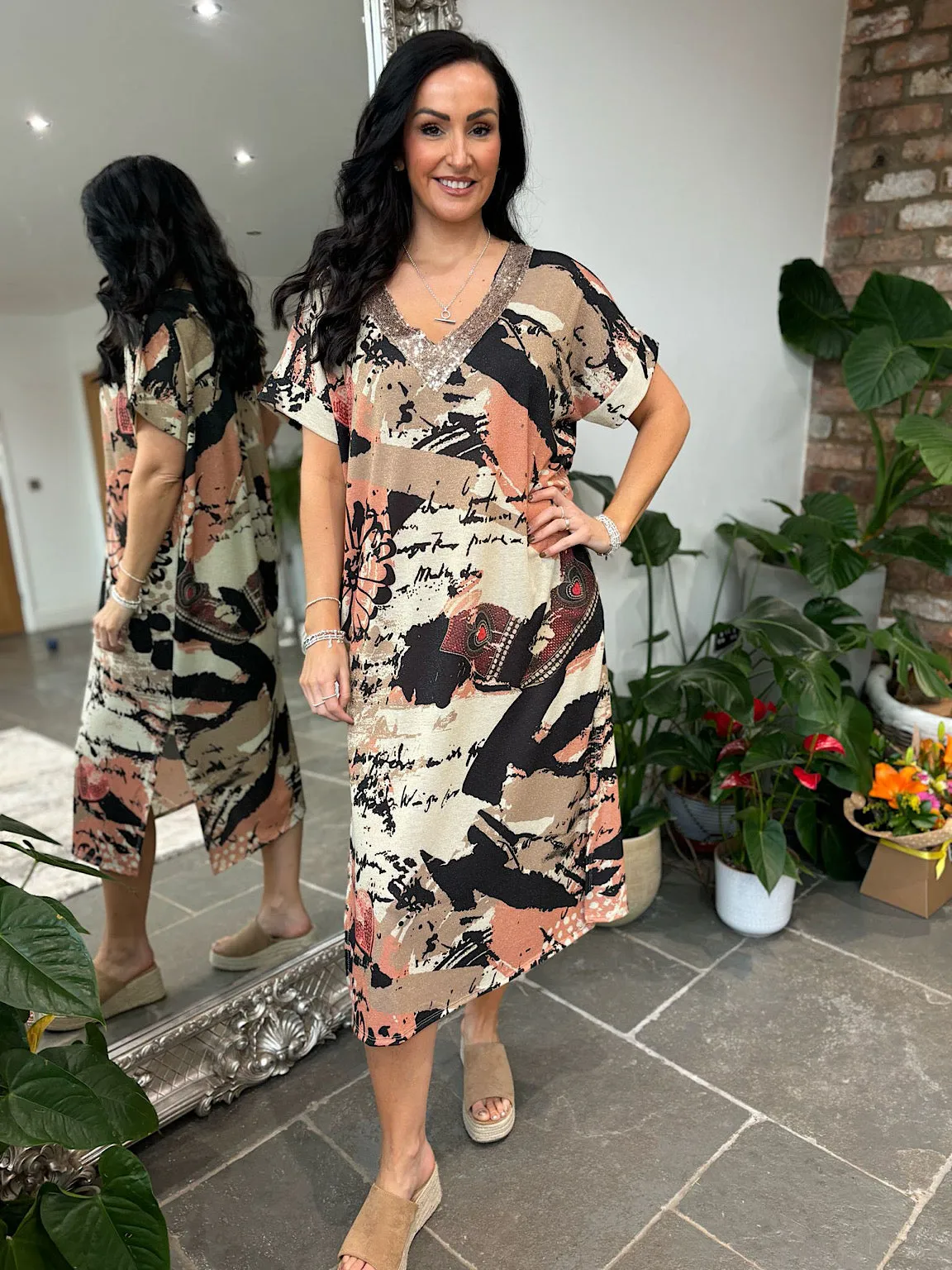 Mocha Sketch Shimmer Dress Tamsin