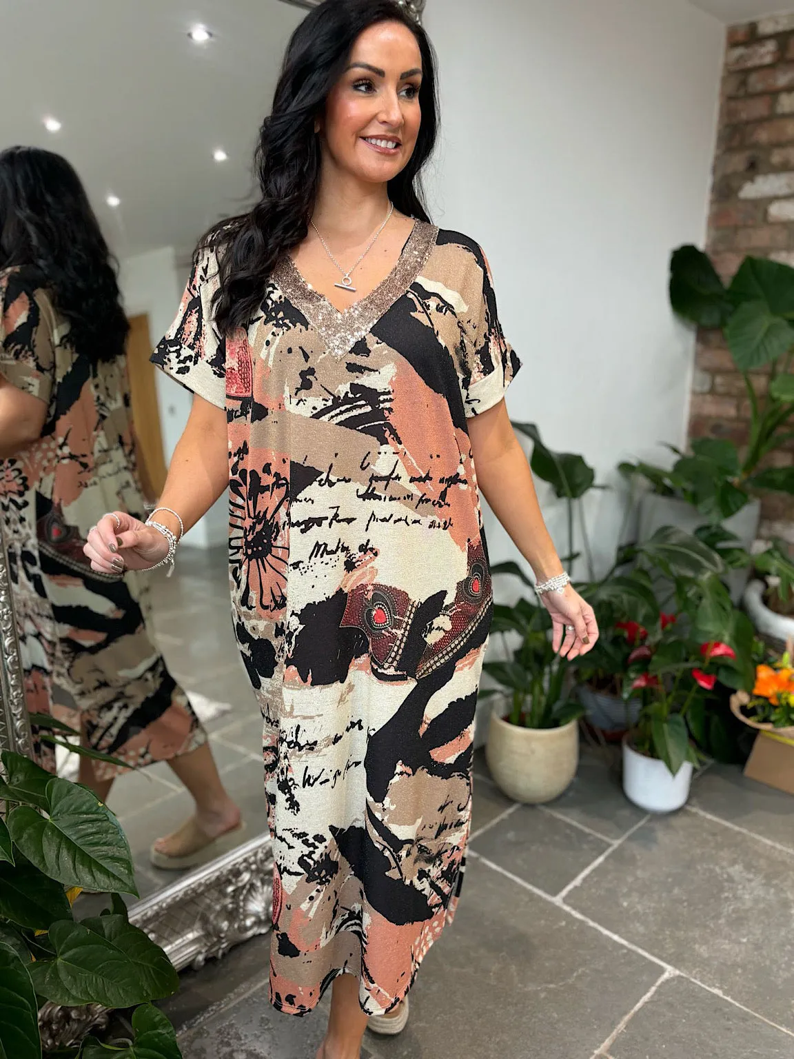 Mocha Sketch Shimmer Dress Tamsin