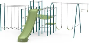 Modular Jungle Gym Set for Kids by ACTIVPLAY, Outdoor Playset, Swing, Slide, Hanging Bridge, Rust Resistant, No Pinch Joints, Adjustable Platforms with Safety Grooves, Heavy Duty Metal Frame