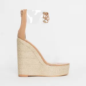 Monique Nude Patent Clear Espadrille Wedges