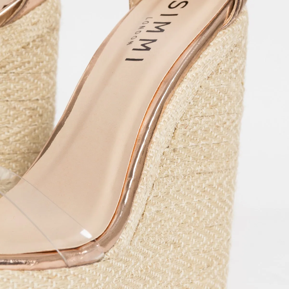 Monique Rose Gold Clear Espadrille Wedges