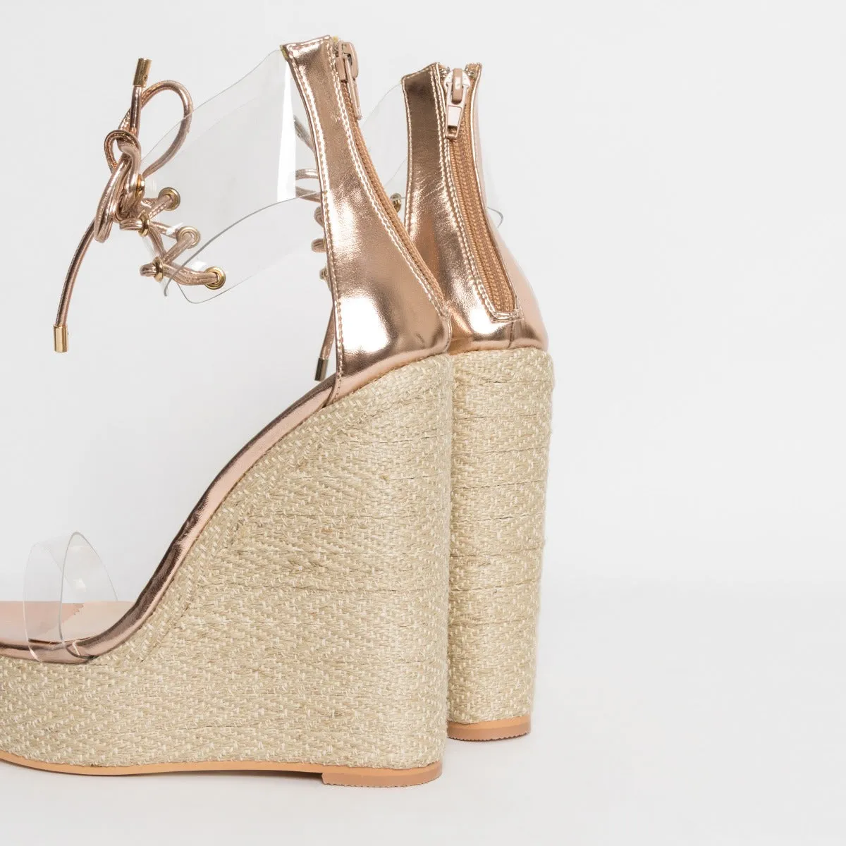 Monique Rose Gold Clear Espadrille Wedges