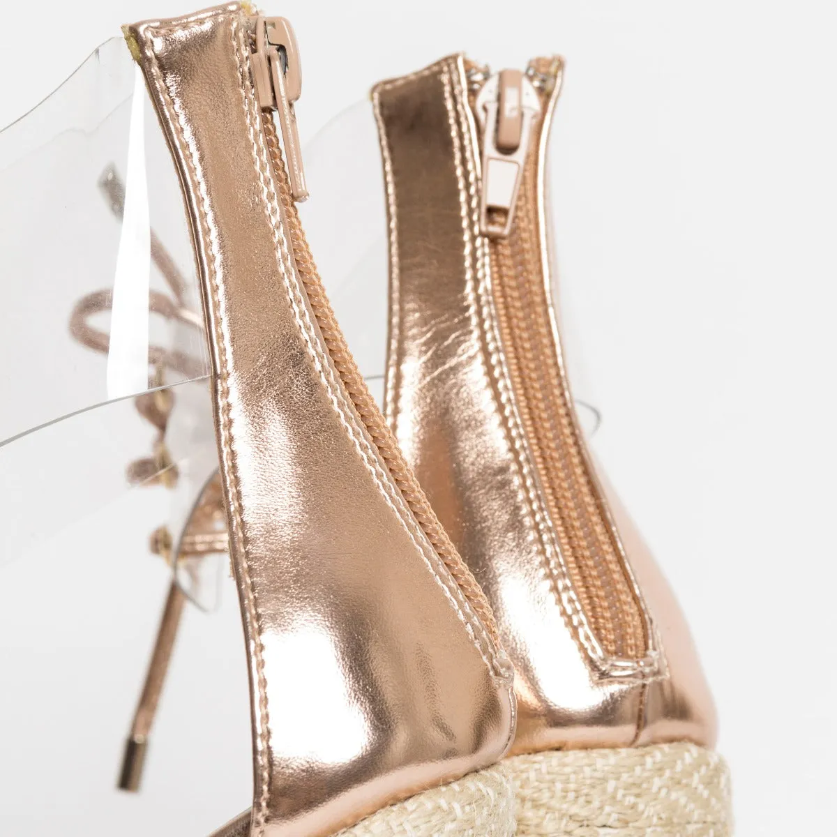 Monique Rose Gold Clear Espadrille Wedges