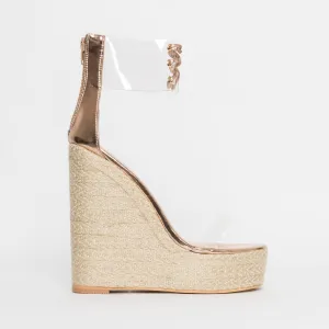 Monique Rose Gold Clear Espadrille Wedges