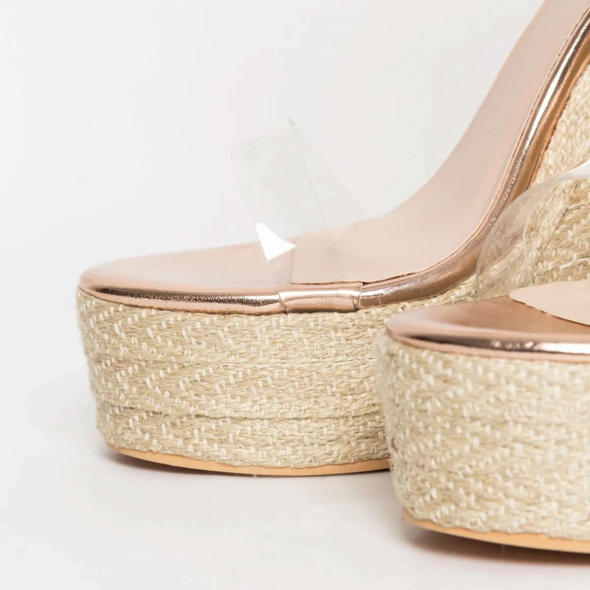 Monique Rose Gold Clear Espadrille Wedges