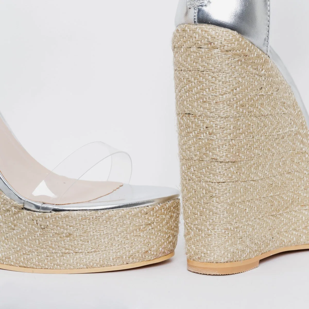 Monique Silver Clear Espadrille Wedges
