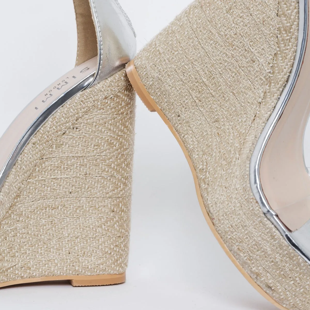 Monique Silver Clear Espadrille Wedges