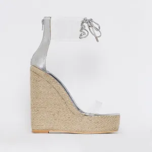 Monique Silver Clear Espadrille Wedges