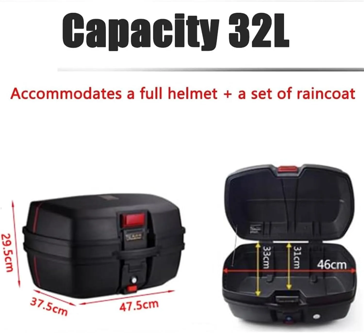 Motorcycle Trunk,Motorcycle Top Case Heavy Duty Travel Trunk for Helmet Cycling, Luggage Tail Box with Reflective Stripe, Scooter Waterproof