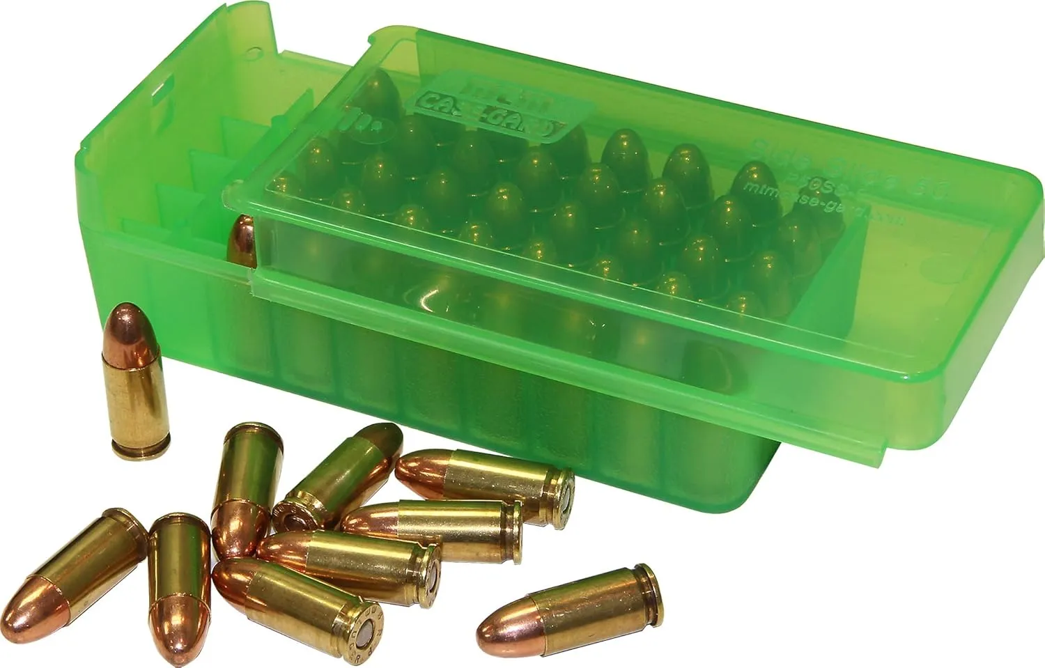 MTM P50SS-9M-16 380/9MM 50 Round Side Slide Pistol Ammo Box, USA Made, Clear Green