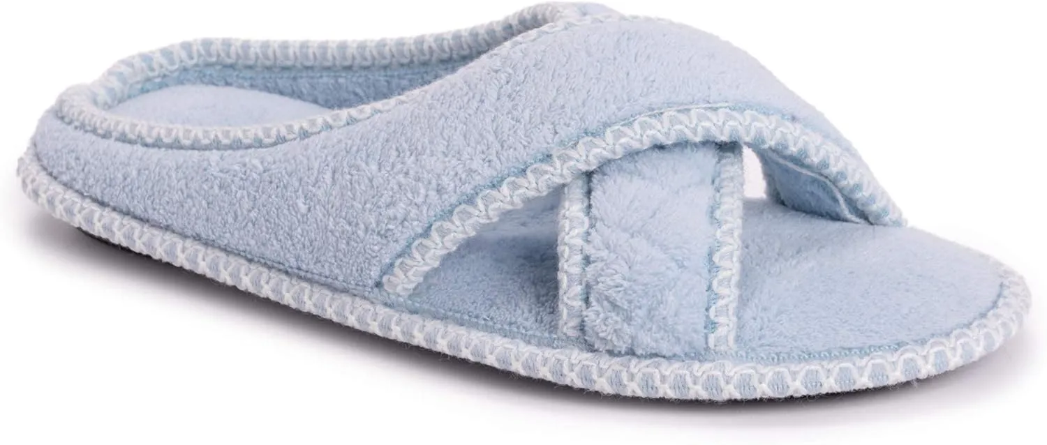 MUK LUKS Women's Ada Chenille Crossband Slippers-Daisy White