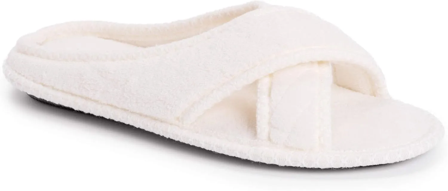 MUK LUKS Women's Ada Chenille Crossband Slippers-Daisy White