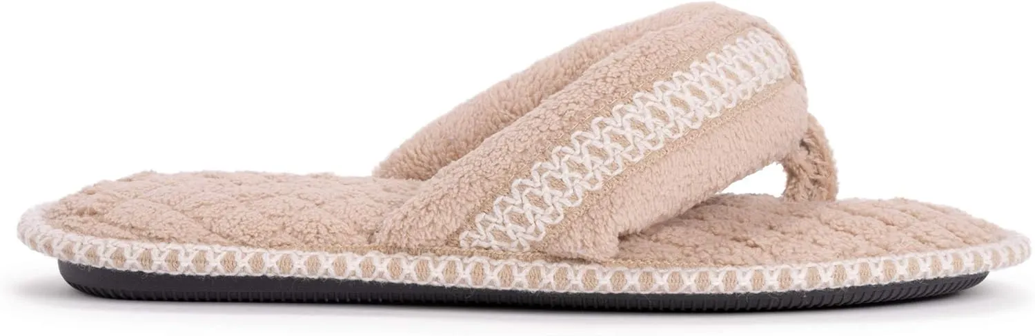 MUK LUKS Women's Darlene Micro Chenille Thong Slippers-Rosegold