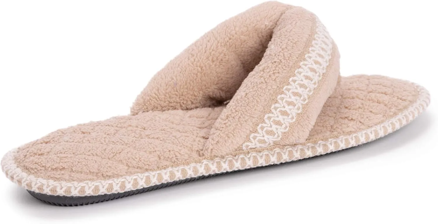 MUK LUKS Women's Darlene Micro Chenille Thong Slippers-Rosegold