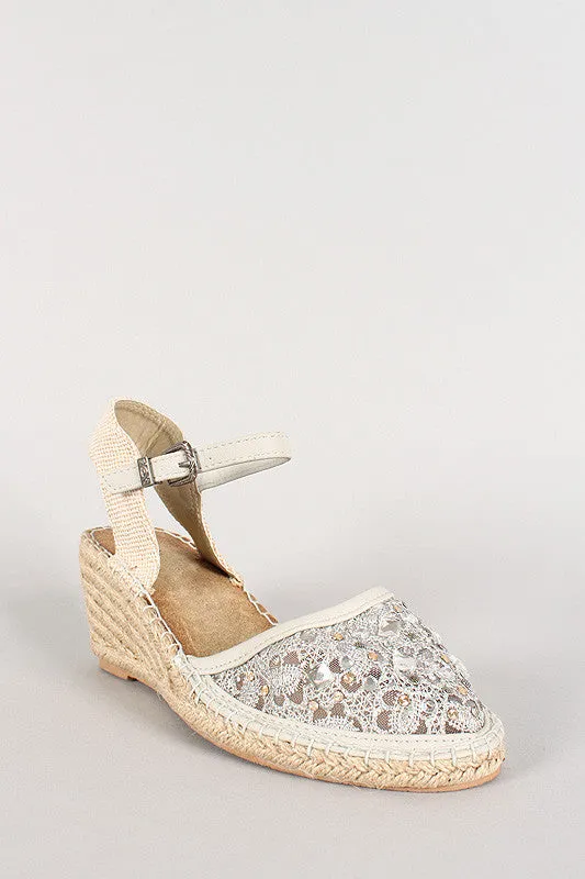 Multi-functional Wedge Lace Espadrille Act now Jeweled Round Toe