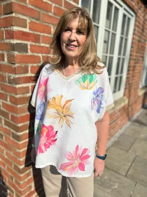 Multicolour Gold Trim Flower Top Carla