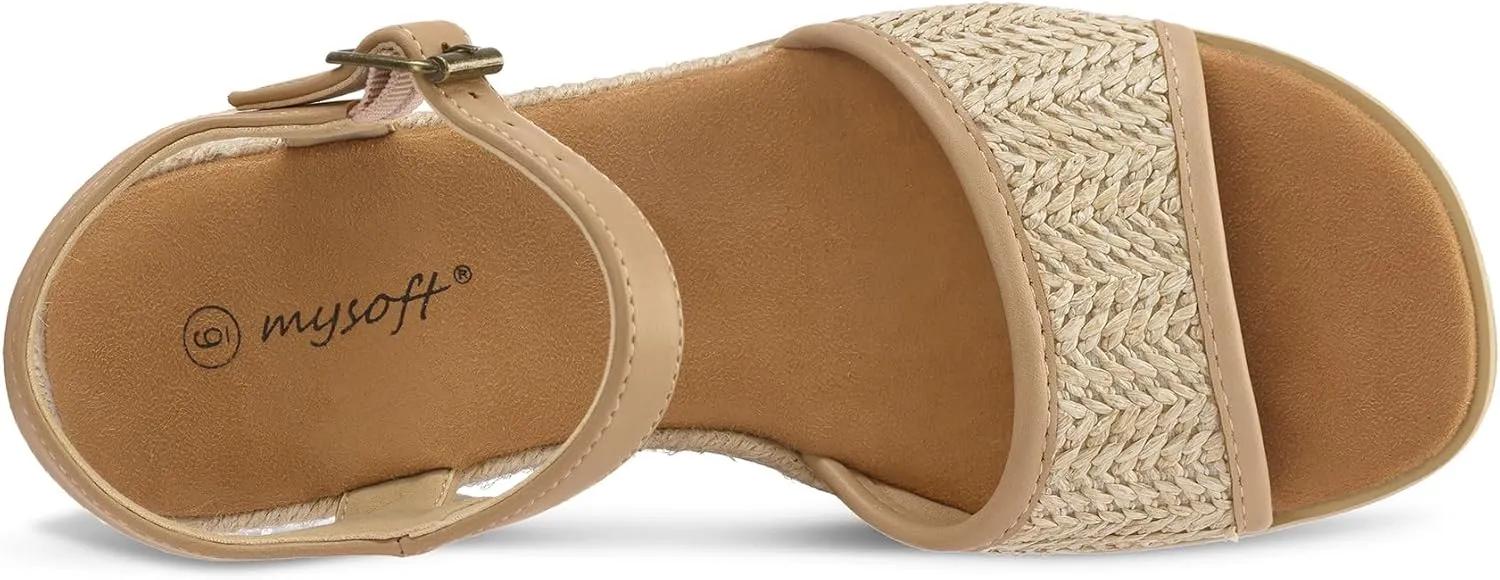 mysoft Womens Espadrille Wedge Sandals EVA Sole Platform Sandal Open Toe Ankle Strap Buckle Shoes