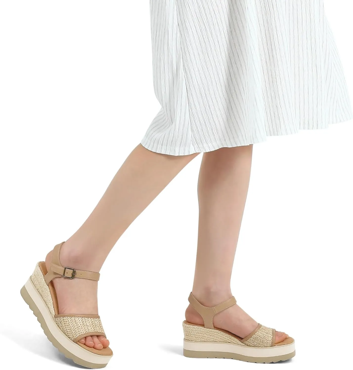 mysoft Womens Espadrille Wedge Sandals EVA Sole Platform Sandal Open Toe Ankle Strap Buckle Shoes