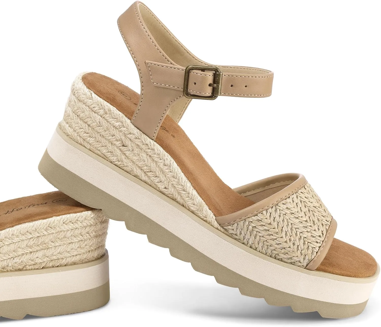 mysoft Womens Espadrille Wedge Sandals EVA Sole Platform Sandal Open Toe Ankle Strap Buckle Shoes