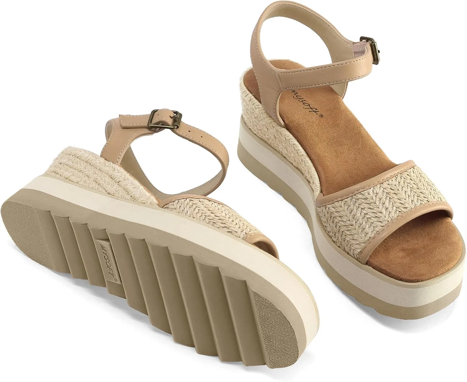 mysoft Womens Espadrille Wedge Sandals EVA Sole Platform Sandal Open Toe Ankle Strap Buckle Shoes