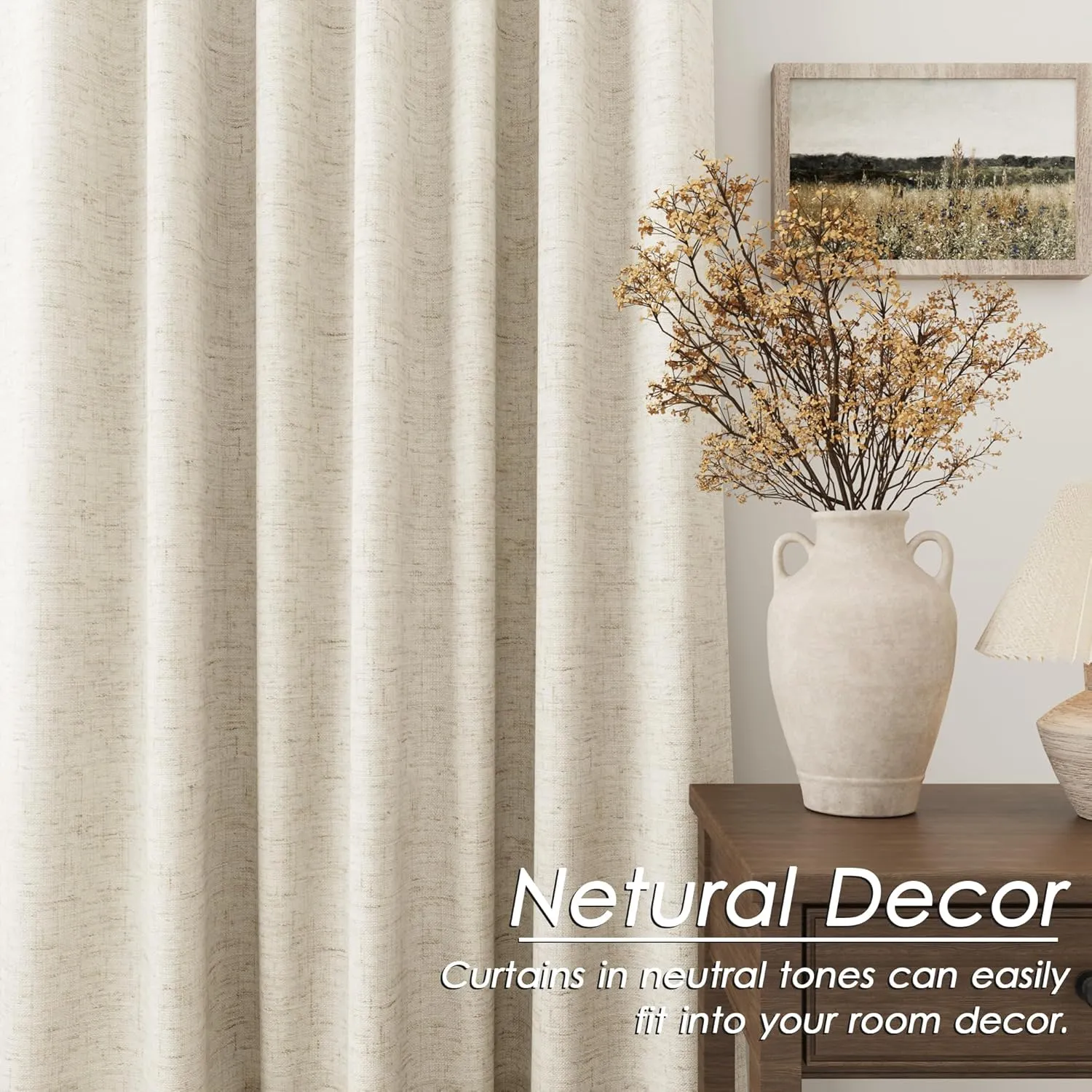 Nanspring Tan Beige Linen Blackout Curtains 84 Inches Long Back Tab Burlap Flax Bedroom Blackout Curtains 2 Panel Sets Rustic Farmhouse Full Light Blocking Thermal Insulated Curtain 84 Inch Length