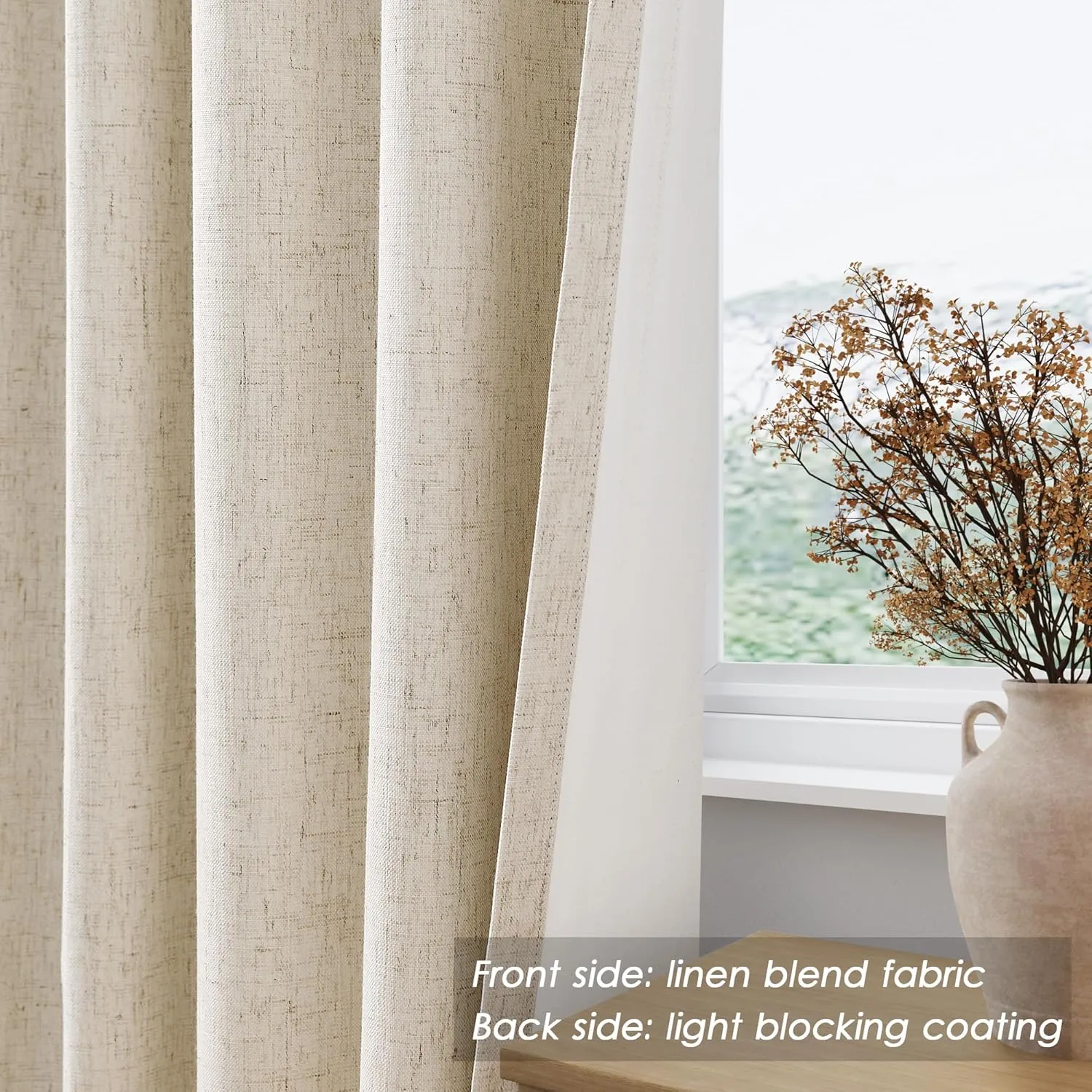 Nanspring Tan Beige Linen Blackout Curtains 84 Inches Long Back Tab Burlap Flax Bedroom Blackout Curtains 2 Panel Sets Rustic Farmhouse Full Light Blocking Thermal Insulated Curtain 84 Inch Length