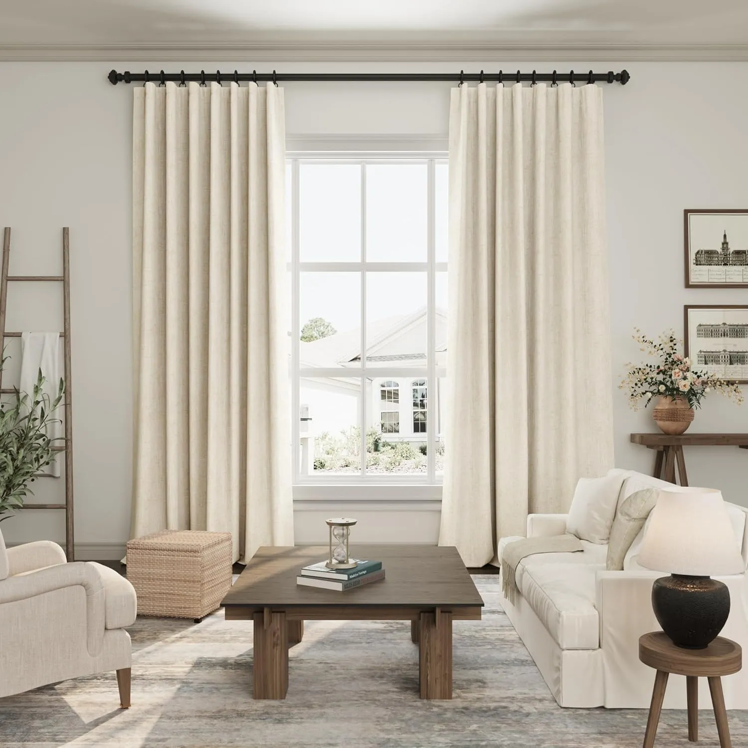 Nanspring Tan Beige Linen Blackout Curtains 84 Inches Long Back Tab Burlap Flax Bedroom Blackout Curtains 2 Panel Sets Rustic Farmhouse Full Light Blocking Thermal Insulated Curtain 84 Inch Length