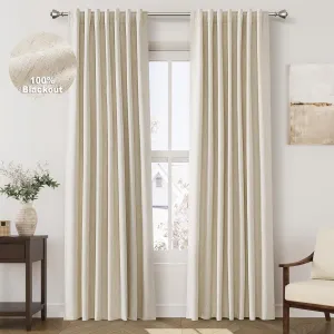 Nanspring Tan Beige Linen Blackout Curtains 84 Inches Long Back Tab Burlap Flax Bedroom Blackout Curtains 2 Panel Sets Rustic Farmhouse Full Light Blocking Thermal Insulated Curtain 84 Inch Length