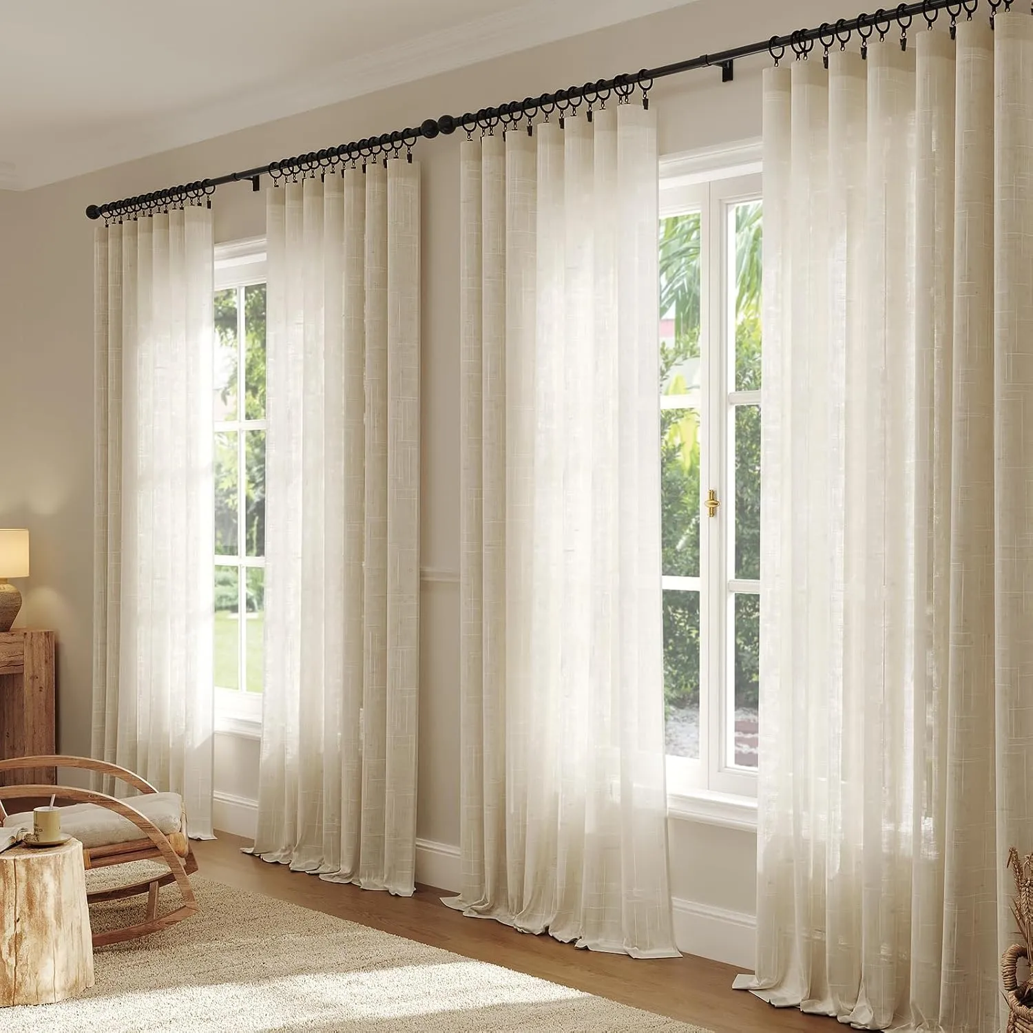 Natural Linen Curtains for Living Room 90 Inch Length 2 Panels Set, Light Filtering Semi Sheer Window Curtain Drapes for Bedroom with Curtain Rings and Clips, 52 Inch Wide Each Panel, Ecru