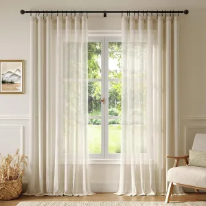 Natural Linen Curtains for Living Room 90 Inch Length 2 Panels Set, Light Filtering Semi Sheer Window Curtain Drapes for Bedroom with Curtain Rings and Clips, 52 Inch Wide Each Panel, Ecru