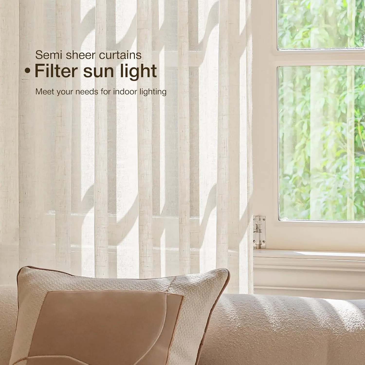 Natural Linen Curtains for Living Room 90 Inch Length 2 Panels Set, Light Filtering Semi Sheer Window Curtain Drapes for Bedroom with Curtain Rings and Clips, 52 Inch Wide Each Panel, Ecru