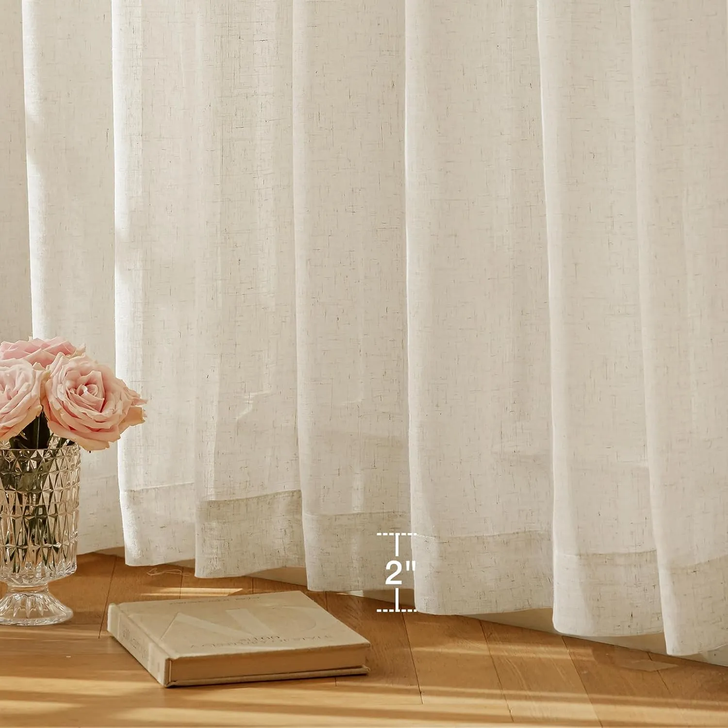 Natural Linen Curtains for Living Room 90 Inch Length 2 Panels Set, Light Filtering Semi Sheer Window Curtain Drapes for Bedroom with Curtain Rings and Clips, 52 Inch Wide Each Panel, Ecru