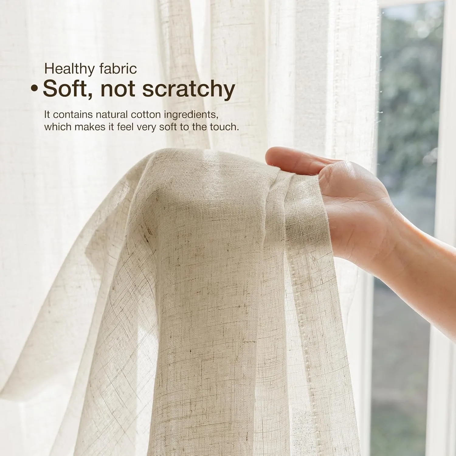 Natural Linen Curtains for Living Room 90 Inch Length 2 Panels Set, Light Filtering Semi Sheer Window Curtain Drapes for Bedroom with Curtain Rings and Clips, 52 Inch Wide Each Panel, Ecru