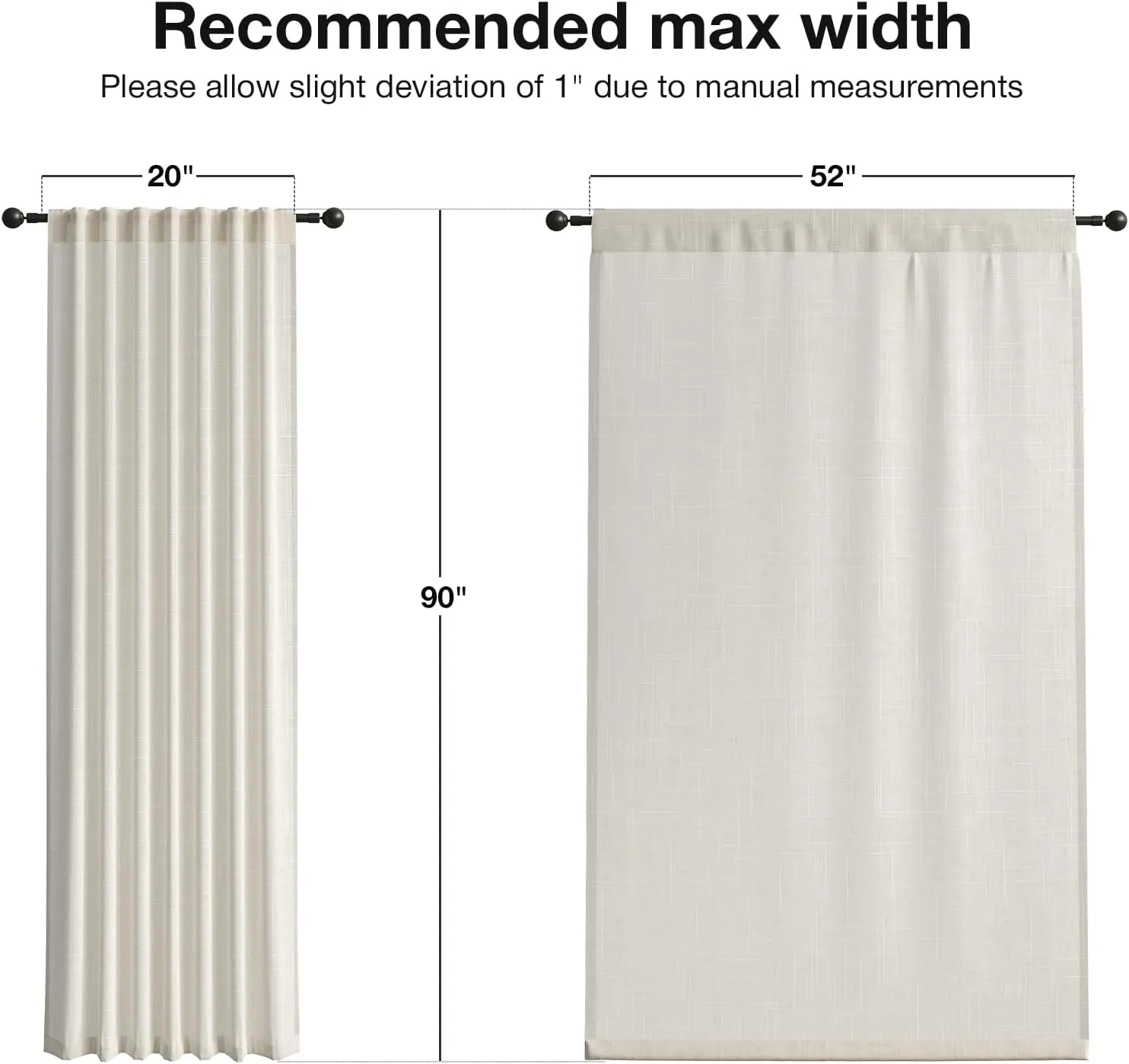 Natural Linen Curtains for Living Room 90 Inch Length 2 Panels Set, Light Filtering Semi Sheer Window Curtain Drapes for Bedroom with Curtain Rings and Clips, 52 Inch Wide Each Panel, Ecru