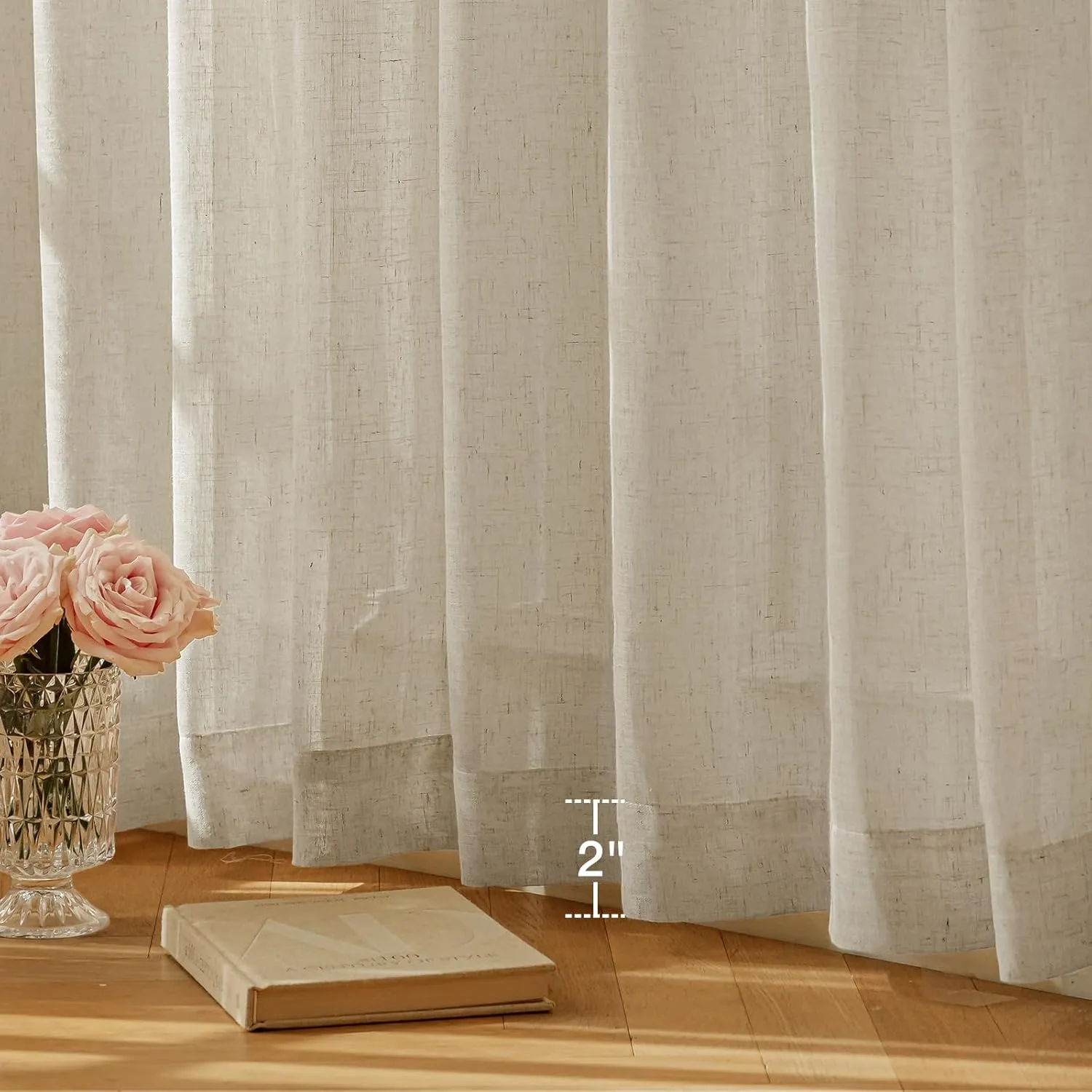 Natural Linen Curtains for Living Room 90 Inch Length 2 Panels Set, Light Filtering Semi Sheer Window Curtain Drapes for Bedroom with Curtain Rings and Clips, 52 Inch Wide Each Panel, Linen