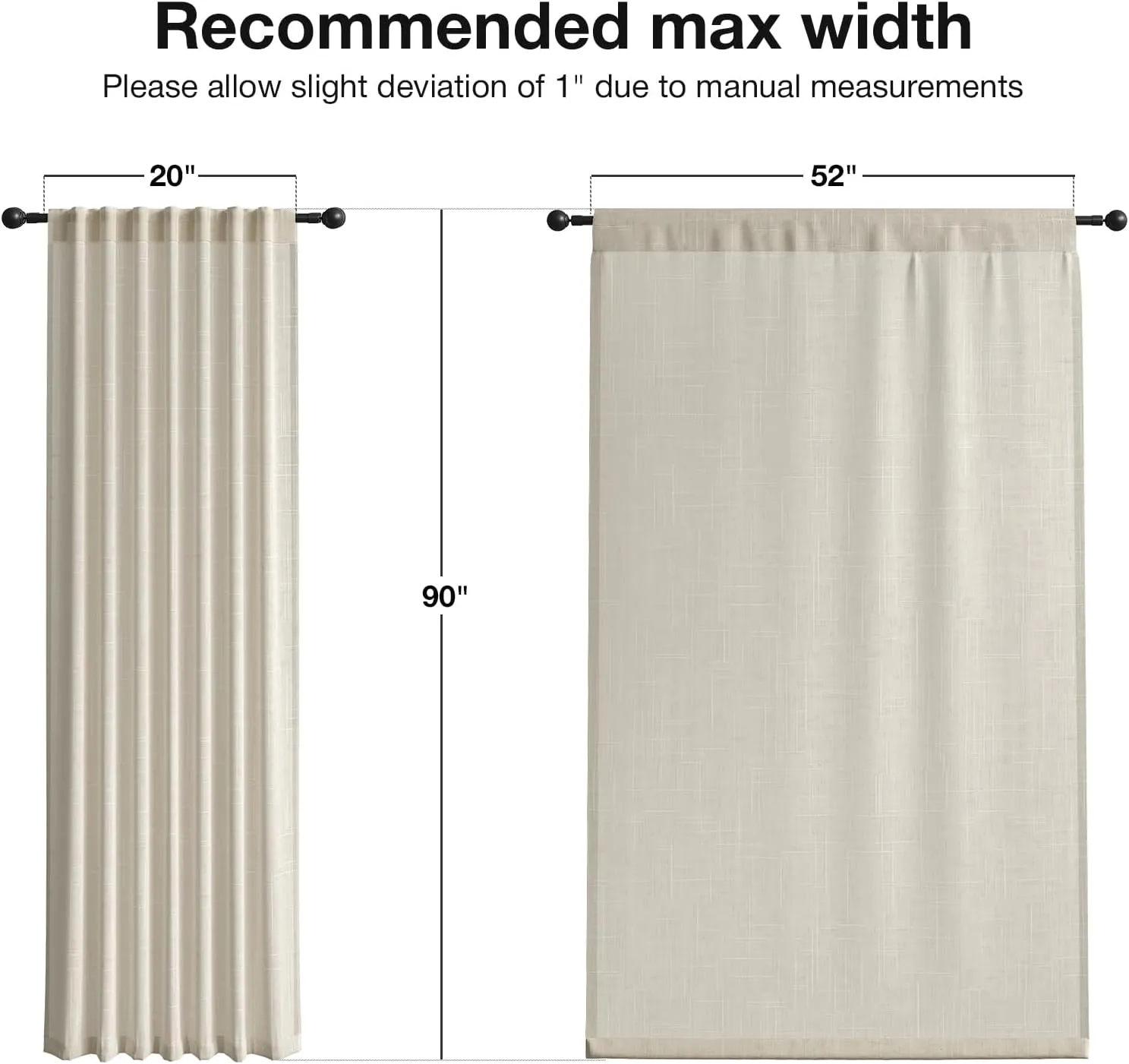 Natural Linen Curtains for Living Room 90 Inch Length 2 Panels Set, Light Filtering Semi Sheer Window Curtain Drapes for Bedroom with Curtain Rings and Clips, 52 Inch Wide Each Panel, Linen