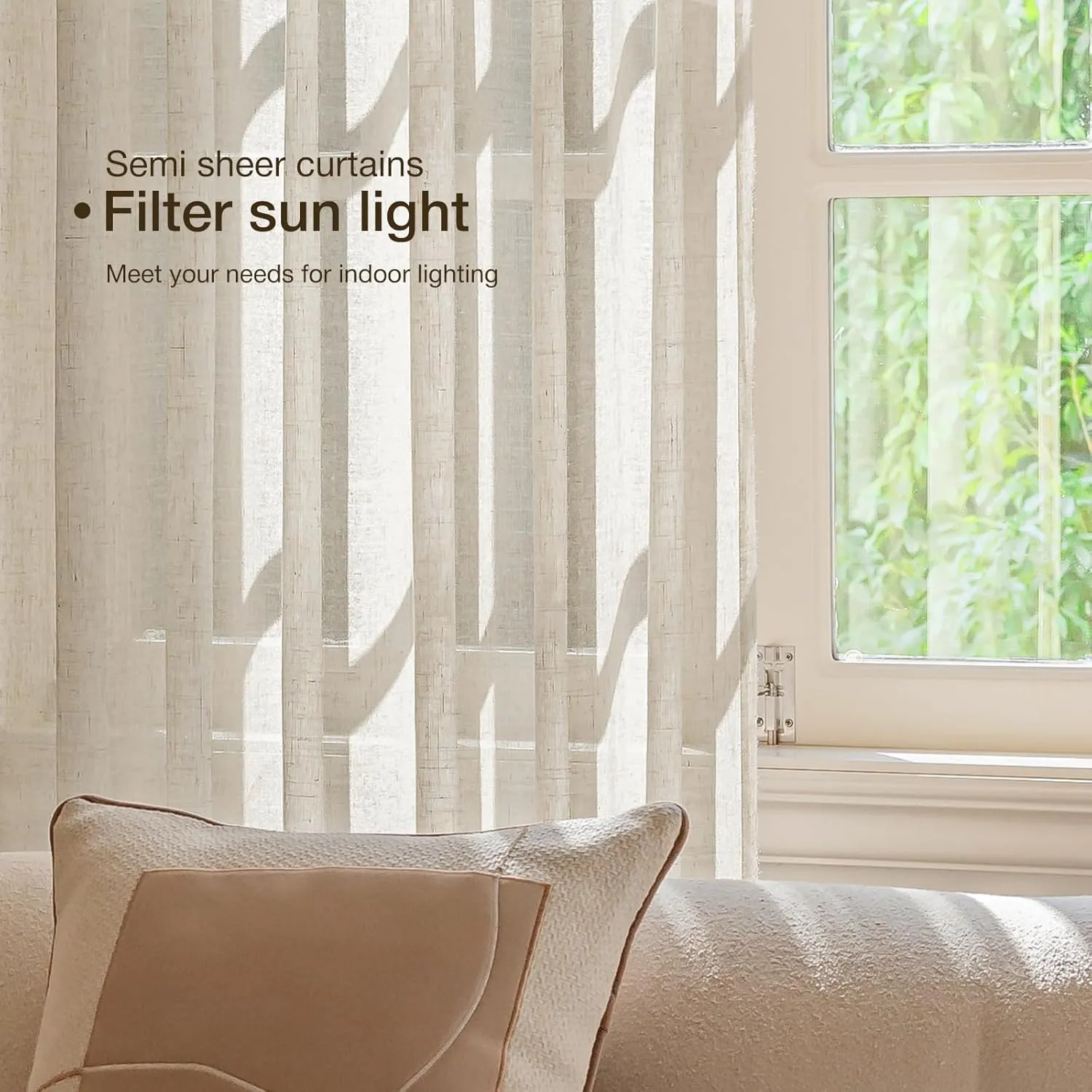 Natural Linen Curtains for Living Room 90 Inch Length 2 Panels Set, Light Filtering Semi Sheer Window Curtain Drapes for Bedroom with Curtain Rings and Clips, 52 Inch Wide Each Panel, Linen