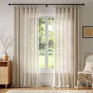 Natural Linen Curtains for Living Room 90 Inch Length 2 Panels Set, Light Filtering Semi Sheer Window Curtain Drapes for Bedroom with Curtain Rings and Clips, 52 Inch Wide Each Panel, Linen