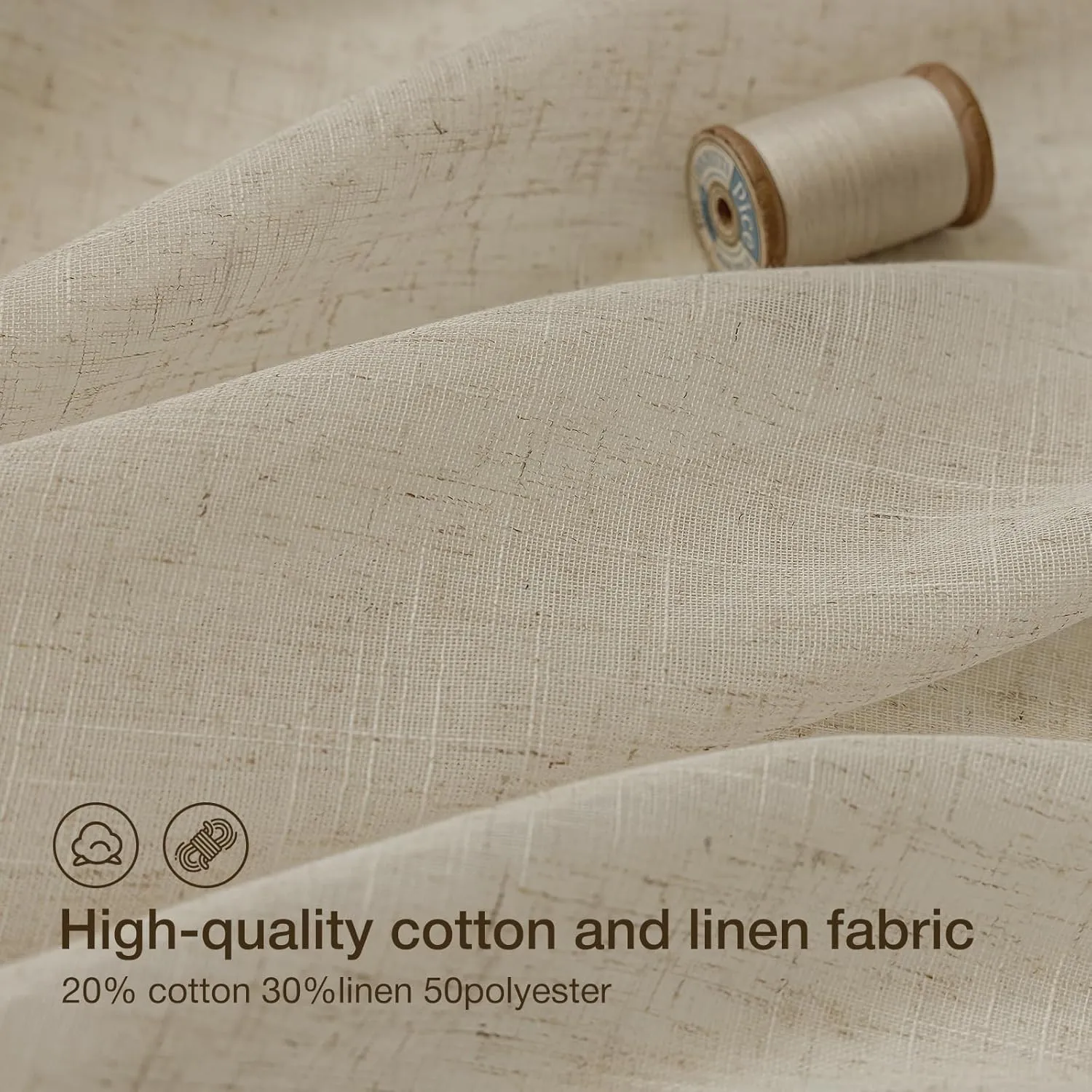 Natural Linen Curtains for Living Room 90 Inch Length 2 Panels Set, Light Filtering Semi Sheer Window Curtain Drapes for Bedroom with Curtain Rings and Clips, 52 Inch Wide Each Panel, Linen