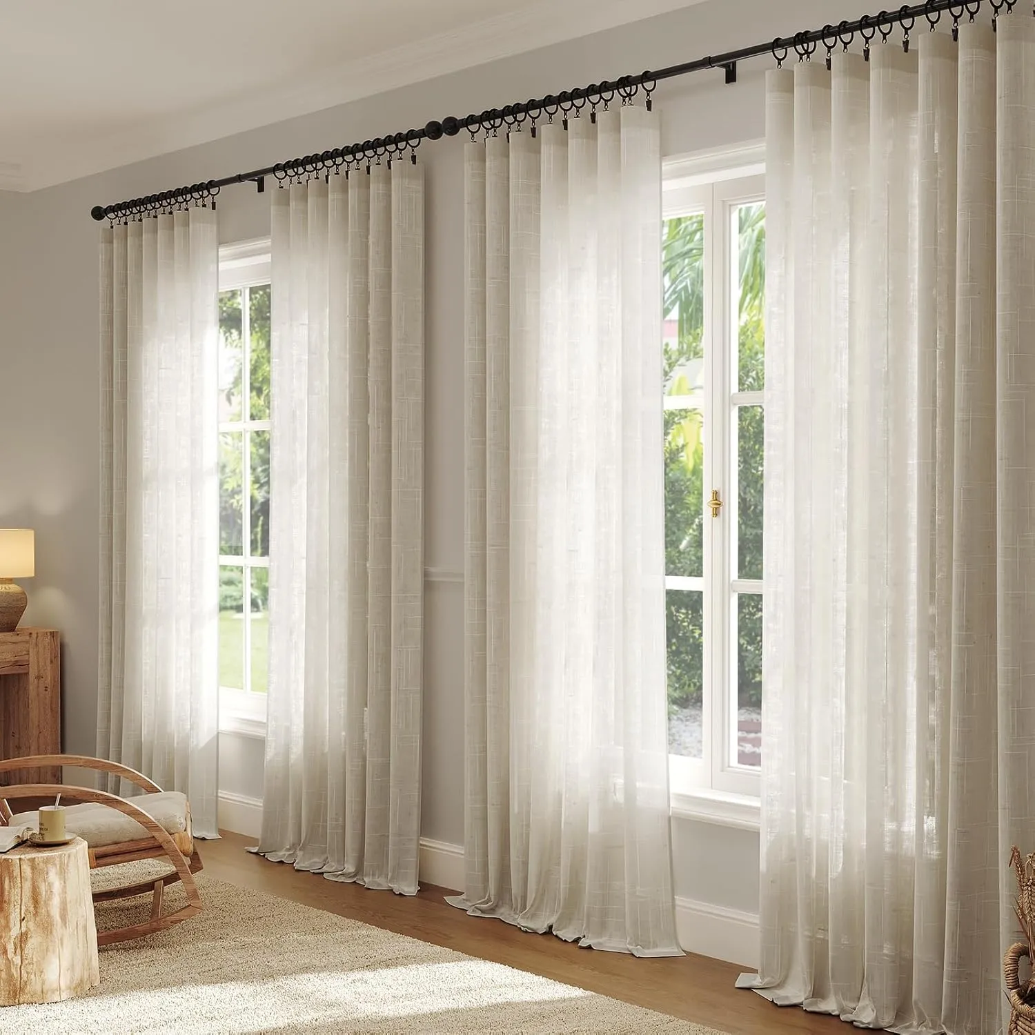 Natural Linen Curtains for Living Room 90 Inch Length 2 Panels Set, Light Filtering Semi Sheer Window Curtain Drapes for Bedroom with Curtain Rings and Clips, 52 Inch Wide Each Panel, Linen
